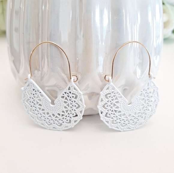 Gold hoop earrings White Boho dangle Statement cottagecore 💖 2/$30 - Picture 4 of 14